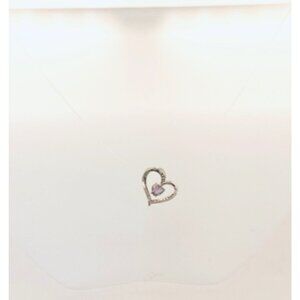 Sterling Silver 925 Heart Pendant with Amethyst Gemstone & CZ Accents Estate